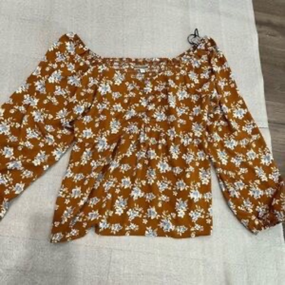 Women's Floral Square-Neck Blouse in Rust